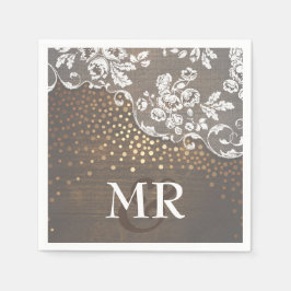Lace Wood Gold Confetti Rustikales Land Serviette