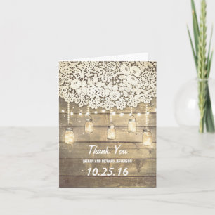 Lace Wood Lights Mason Jar Barn Wedding Vielen Dan Dankeskarte