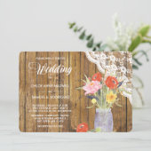 Lace Wood Mason Jar Floral Wedding Einladung (Stehend Vorderseite)