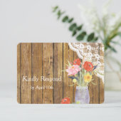 Lace Wood Mason Jar Floral Wedding RSVP (Stehend Vorderseite)