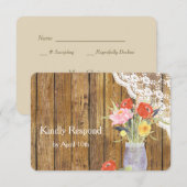 Lace Wood Mason Jar Floral Wedding RSVP Karte (Vorne/Hinten)