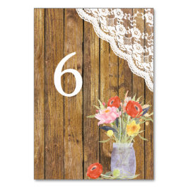 Lace Wood Mason Jar Floral Wedding Table Tischnummer