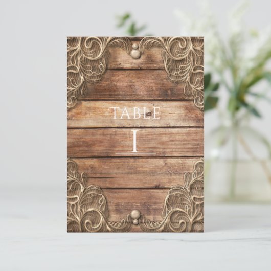 Lace Wood Rustic Vintag Western Tischnummer (Stehend Vorderseite)