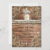 Lace Wood Rustic Vintager Western Elegante Hochzei Einladung (Vorderseite)