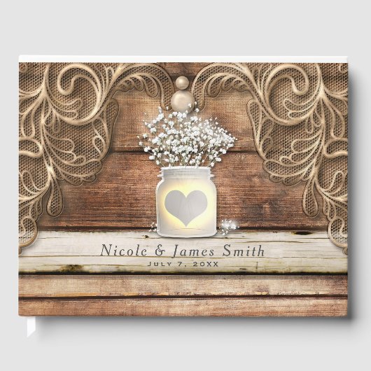 Lace Wood Rustic Vintager Western Elegante Hochzei Gästebuch (Vorderseite)