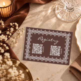 Laced in Love Braune Doppelte QR-Code-Geschenklist Begleitkarte