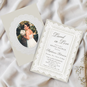 Laced in Love Thema Taupe-Spitze Foto Brautparty Einladung