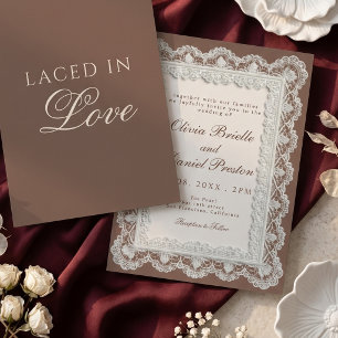Laced in Love Vintage Braune und Weiße Spitze Hoch Einladung