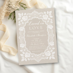 Laced in Love Vintage Französisch Taupe Brautparty Einladung