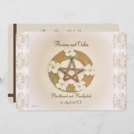 Lacey Dogwood Pentagramm Handfasting Einladung (Vorne/Hinten)