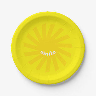 Lächelgelbe Sonne hell fröhlicher Spaß modern fröh Pappteller