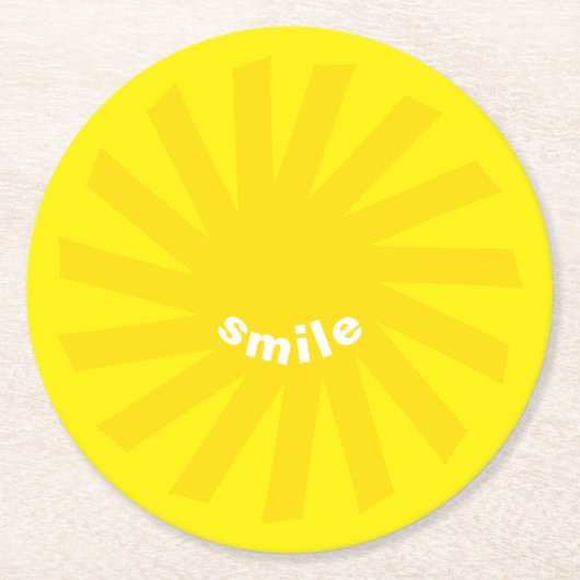 Lächelgelbe Sonne hell fröhlicher Spaß modern fröh Runder Pappuntersetzer (Vorderseite)