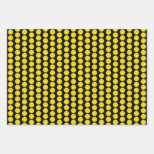 Lächelgelbes schwarzes Grinsen-Gesicht Geschenkpapier Set (Vorderseite)