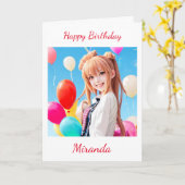 Lächeln Anime Girl mit Balloons Geburtstag Karte (Gelbe Blume)