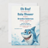 Lächeln Blue Shark Boy Baby Dusche Thema Einladung (Vorderseite)