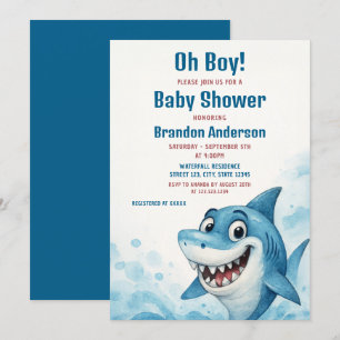Lächeln Blue Shark Boy Baby Dusche Thema Einladung
