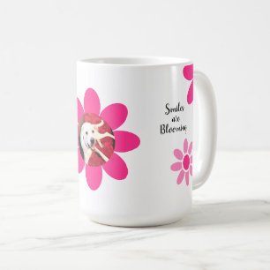 Lächeln blühen Niedlicher Hund Pink Blume Weiß Kaffeetasse