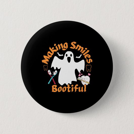 Lächeln bootiful Funny Ghost Dentist Hallowe Button (Vorderseite)
