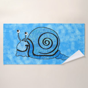 Lächeln Bright Aqua Blue Cartoon Snail Gemustert Badhandtuch Set