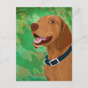 Lächeln Brown Vizsla auf grünem Hintergrund Postkarte
