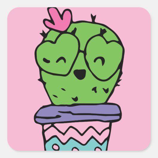 Lächeln Cactus Art Valentines Quadratischer Aufkleber (Vorderseite)