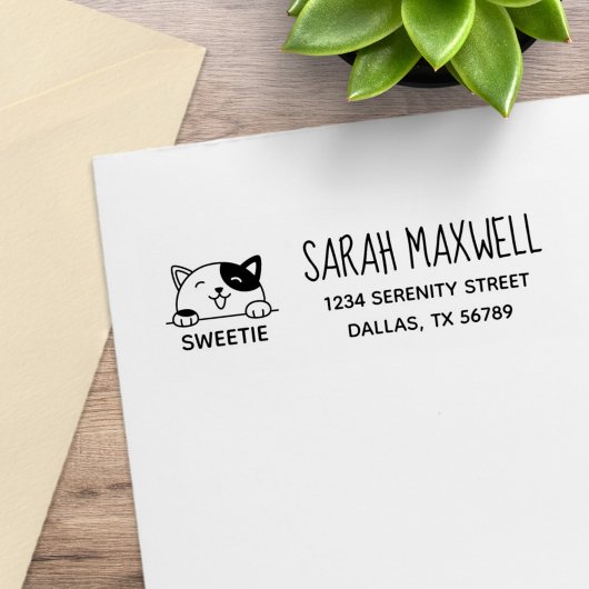 Lächeln Calico Cat Pet Name Adresse Gummistempel