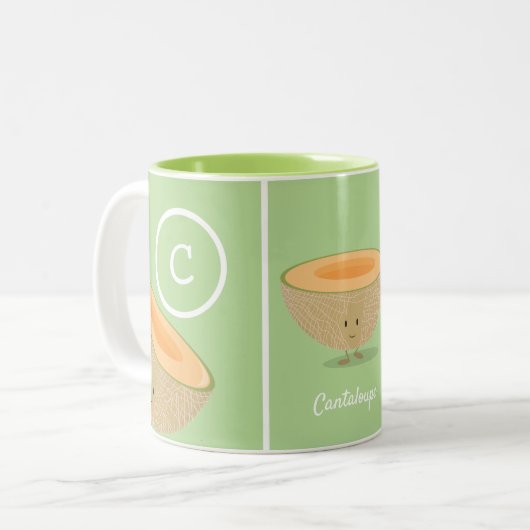 Lächeln Cantaloupe Monogram Melon Food Zweifarbige Tasse (Vorderseite Links)