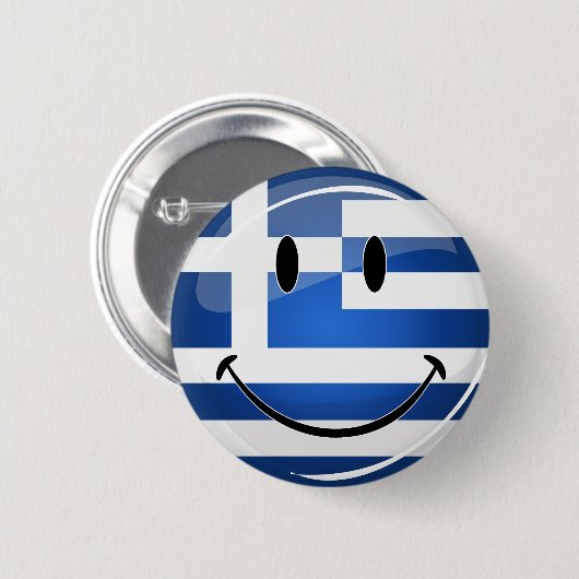 Lächeln der griechischen Flagge Button (Vorne & Hinten)
