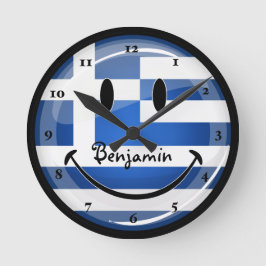 Lächeln der griechischen Flagge Runde Wanduhr