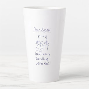Lächeln der Katze mit Botschaft Milchtasse