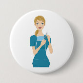 Lächeln der Krankenschwester mit Spritze Button (Vorderseite)