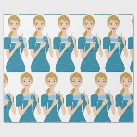 Lächeln der Krankenschwester mit Spritze Geschenkpapier (Flach)