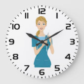 Lächeln der Krankenschwester mit Spritze Große Wanduhr (Vorderseite)