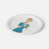 Lächeln der Krankenschwester mit Spritze Pappteller (Schrägansicht)