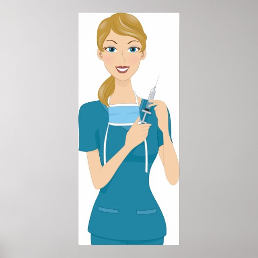 Lächeln der Krankenschwester mit Spritze Poster (Vorne)