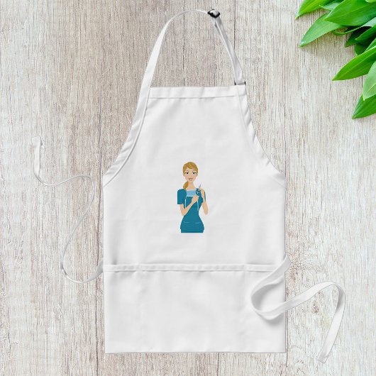 Lächeln der Krankenschwester mit Spritze Schürze