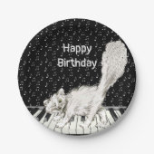 Lächeln der weißen Katze auf Piano-Musiknoten Pappteller (Vorderseite)