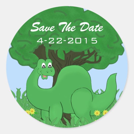 Lächeln Dinosaurier Save the Date Stickers (Vorderseite)