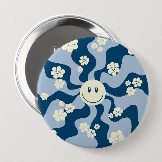 Lächeln - Dunkelblau, hellblau und Creme Button (Vorne & Hinten)