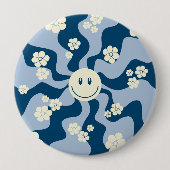 Lächeln - Dunkelblau, hellblau und Creme Button (Vorderseite)