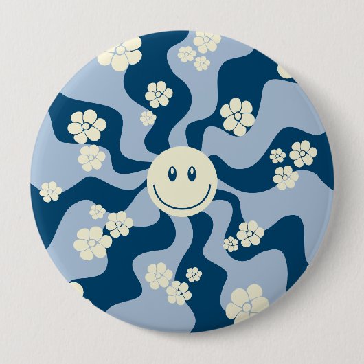 Lächeln - Dunkelblau, hellblau und Creme Button (Vorderseite)
