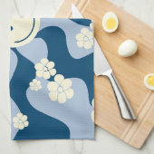 Lächeln - Dunkelblau, hellblau und Creme Geschirrtuch (Viertel Falte)