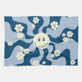 Lächeln - Dunkelblau, hellblau und Creme Geschirrtuch (Horizontal)