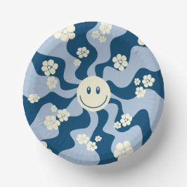 Lächeln - Dunkelblau, hellblau und Creme Pappteller