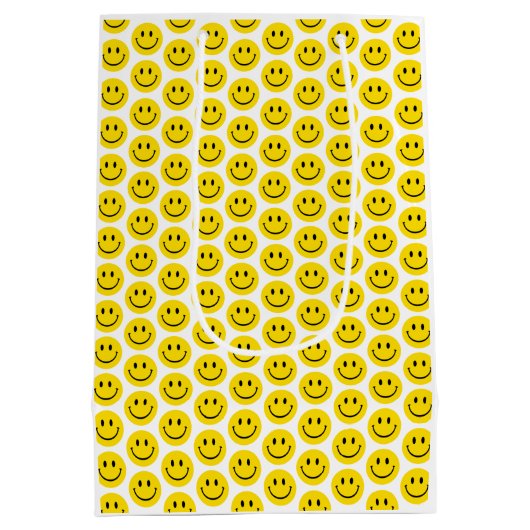 Lächeln Emoji Happy Yellow Schwarz-weißer Spaß Mittlere Geschenktüte (Rückseite)