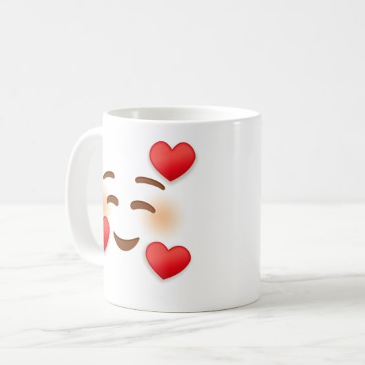 Lächeln Emoji mit Herz Kaffeetasse (Vorderseite Links)