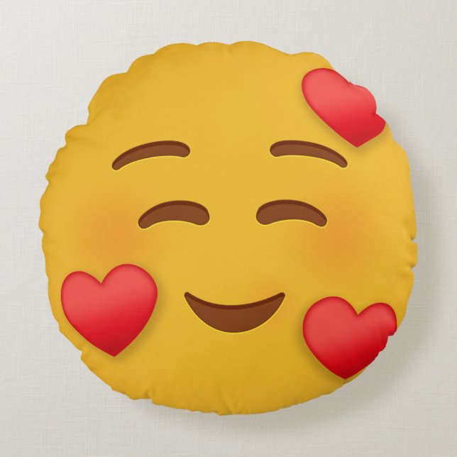 Lächeln Emoji mit Herz Rundes Kissen (Vorderseite)