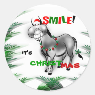 Lächeln Es ist Weihnachtslustig lächelnd Donkey Runder Aufkleber