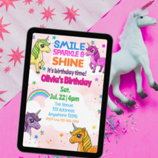 Lächeln, Funkeln, Strahlen Einhorn Geburtstag Einladung