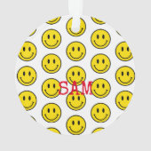 Lächeln Gesicht gelb Schwarz-weiß Happy Face Emoji Ornament (Rückseite)